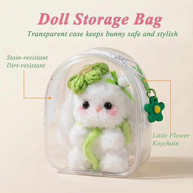 Small Funny Rabbit Handmade Crochet Plush Doll,Positive Cute Fluffy Gifts for Birthday Friends Coworker, Best Friend,Teacher, Mom (Green)