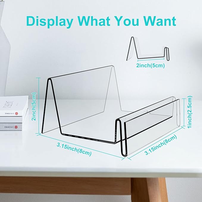 Boloyo Acrylic Display Stand with Sign Plate, 6PC Clear Display Easel Wallet Display Riser Holder, Acrylic Perfume Display Holder for Displaying Wallet, Figure , Cosmetic, Jewelry ,Makeups, Glasses (Small, 6PC)