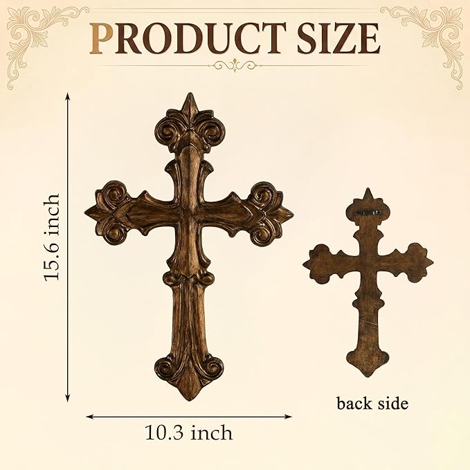 NIKKY HOME Vintage Wall Cross, Polyresin Cross Wall Decor, Decorative Wall Cross for Christian Home Decor Religious First Communion Church Decoration Spiritual Religious Gifts