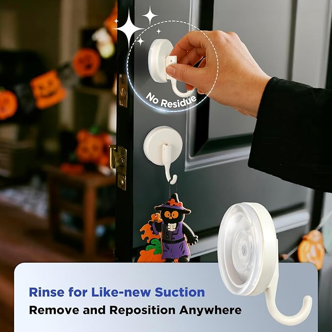 OUTXE Wreath Hanger for Front Door, Upgraded Suction Cup Reef Hook for Glass Window/Over Door, Christmas/Thanksgiving/Halloween/July 4th/Easter/Valentine/Spring/Summer/Fall (White, 4-Pack)
