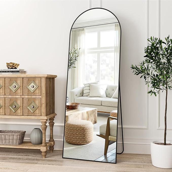 Dewfig Arched Full Length Mirror, 58"x18" Large Floor Mirror with Stand, Full Body Mirrors for Leaning or Hanging, Wall Mirrors for Bedroom, Living Room,Dressing Room, Black