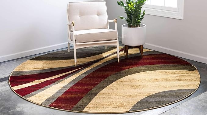 Unique Loom Barista Collection Area Rug - Ngada (4' 1" Round, Beige/ Red)