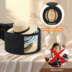 Round Hat Box, Stackable Felt Hat Boxes for Women Storage, Foldable Premium Hat Travel Case with Dustproof Lid, Space Saving Hat Organizer(Black)