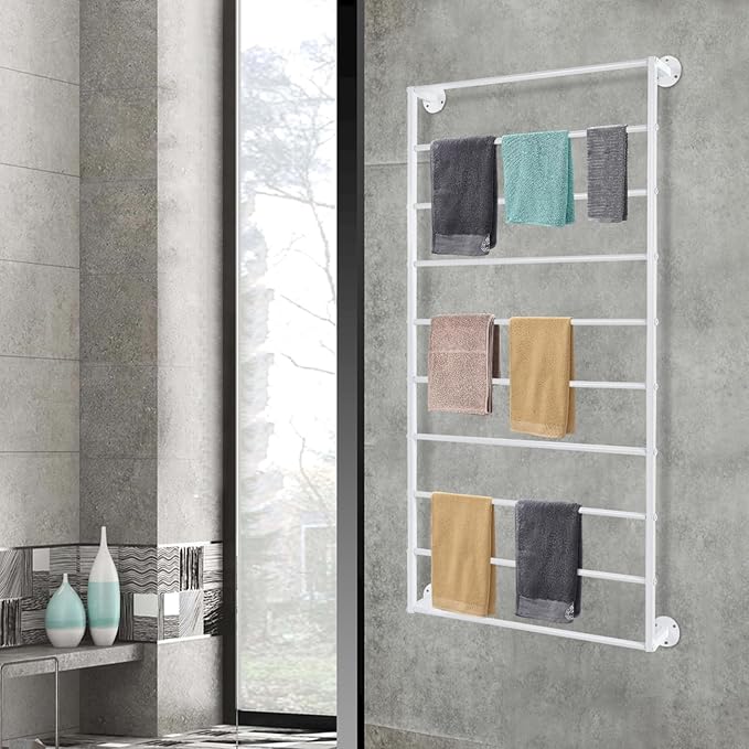 Wall Mounted Scarf Rack,Wall Display Rack,10 Layer Towels Storage Rack,Wall Wrapping Paper Ribbon Organizer,Silk Scarves Hijab Hanger for Flower Shop Retail Store (White)