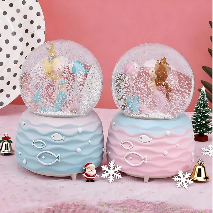 Snow Globes,Mermaid Snowglobes with Musical,LED Lights, Musical Snow Globe Music Box Color Lights