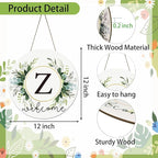 Monogram Letter Z Wreaths for Front Door Wreath Wooden Welcome Sign for Front Door Decor Floral Family Last Name Initial House Warming Spring Summer Porch Rustic Wall Home Kitchen Boho Decorations