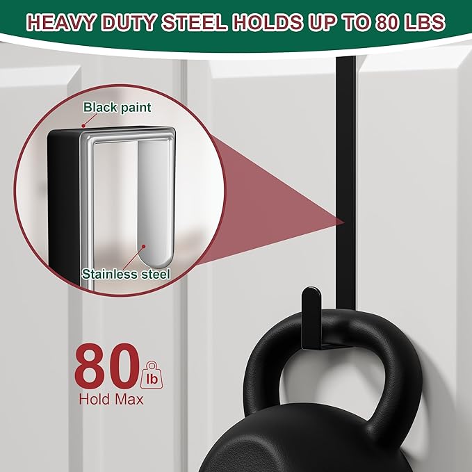 15" Reversible Wreath Hanger for Front Door, Fits Most Doors up to 1-3/4", Heavy Duty Steel Over The Door Hooks Hold up to 80 LBS for Spring & Easter Wreaths, Seasonal Door Decor (Black 1 Pack)