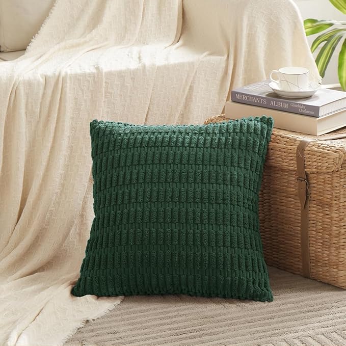 Fancy Homi 4 Packs Decorative Throw Pillow Covers for Living Room Couch Bed, Modern Farmhouse Boho Home Décor Accent Cushion Case, 16" x 16", Dark Green