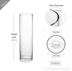 WGVI Quality Thick Weighted Tall Clear Cylinder Glass Vases, 4" W x 14" H, Flower Arrangement Floating Candle Holders Wedding Centerpieces Floral Container Home Decor, Bulk Wholesale, 12 Pcs