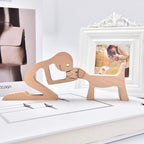 ISHINE Wood Decor Wooden Statue Man and Dog Figurine Handmade Carved Creative Home Office Gift for Men Women Accents Decoration Natural ECO Friendly 7x3 inches (A-Man Kisses Dog)