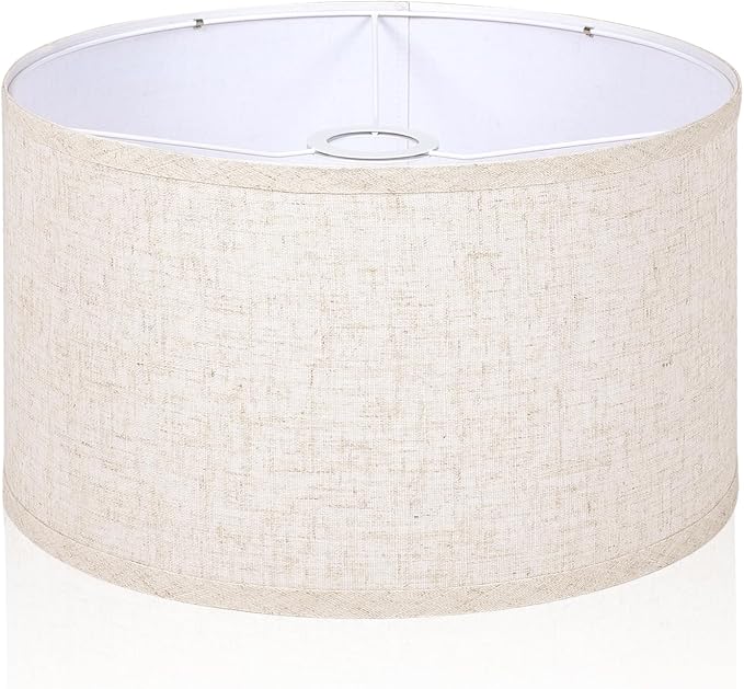 OUTON Beige Drum Lamp Shades for Floor Lamps, 13" Top x 13" Bottom x 10" High, Easy to Assemble, Replacement Linen Lampshades for Table Lamps & Bedside Lamps (1.65" Spider)