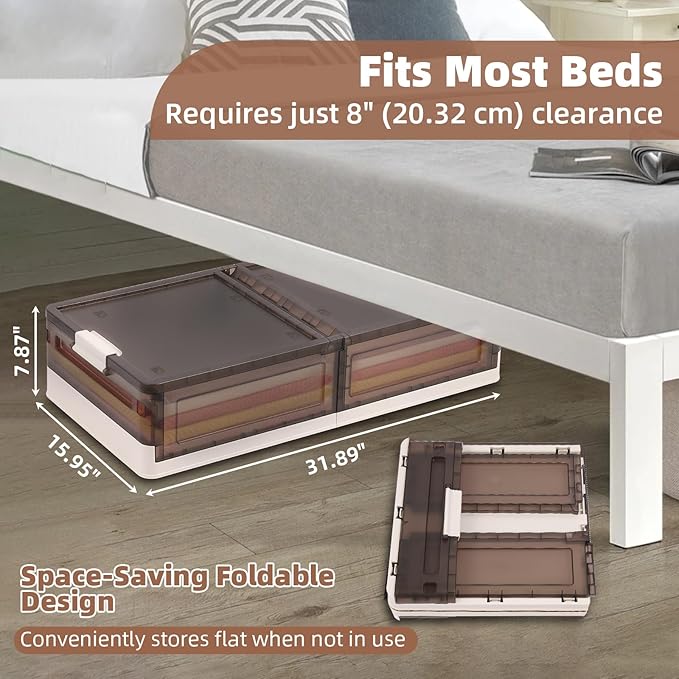 FAHKNS 2 Pack Under Bed Storage with Wheels, 17.2Gal Stackable Under Bed Storage Containers with Lids, Plastic Collapsible Organizer for Clothes and Shoes, Grey
