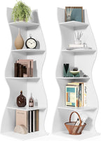 LITTLE TREE Small Corner Shelf, Modern 5-Tier Wall Corner Bookshelf, Stylish Bookcase Storage Rack for Small Space, Living Room, Bedroom