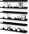 upsimples Floating Shelves for Wall, 35.5 Inch Shelves for Decor Storage Set of 6, Wall Mounted Wood Shelf for Bedroom, Living Room, Bathroom, Kitchen, Long Picture Ledge Shelves, Black