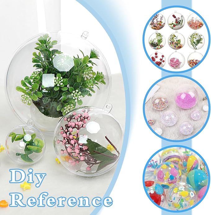 50 Set 100PCS Clear Plastic Fillable Ornaments,Transparent DIY Christmas Fillable Ball,Plastic DIY Fillable Decoration Balls 5 Different Sizes for Christmas Tree,Wedding,Party,Home Decor