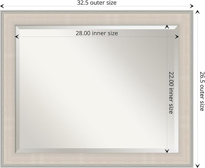 Amanti Art White Wall Mirror 26x32 Cottage White Silver Rectangle Bathroom Mirror for Wall Decor Living Room, Large Cottage Wood Frame, Hangs Horizonally and Vertically, Bathroom Decor, Beveled Edge