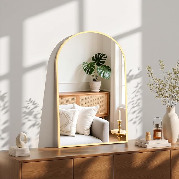 Sweetcrispy 20"x30" Arched Gold Bathroom Mirrors for Wall, Bathroom Mirrors for Over Sink, Metal Framed with HD Shatter-Proof Glass for Entryway, Living Room, Bedroom