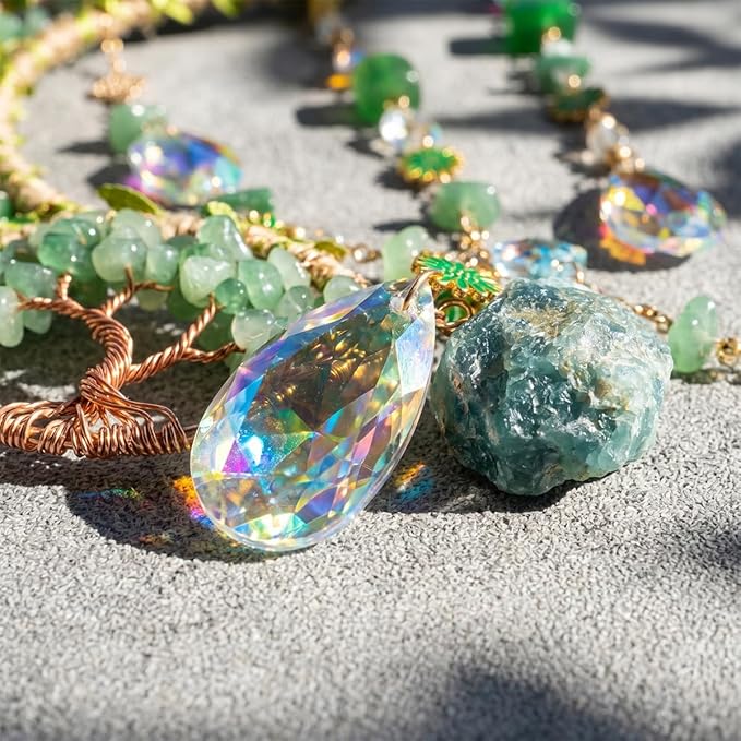Crystal Moon Dream Catcher, Boho Green Dreamcatchers for Adults Girls, Handmade Agate Sun Catcher Wall Hanging for Bedroom Living Room Window Garden Décor