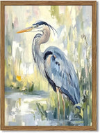 Framed Blue Heron Wall Art, Watercolor Sea Bird Pictures Wall Decor, Coastal Nature Wildlife Animal Paintings Canvas Prints for Living Room Bedroom Bathroom Office Home Decor 12x16 inch