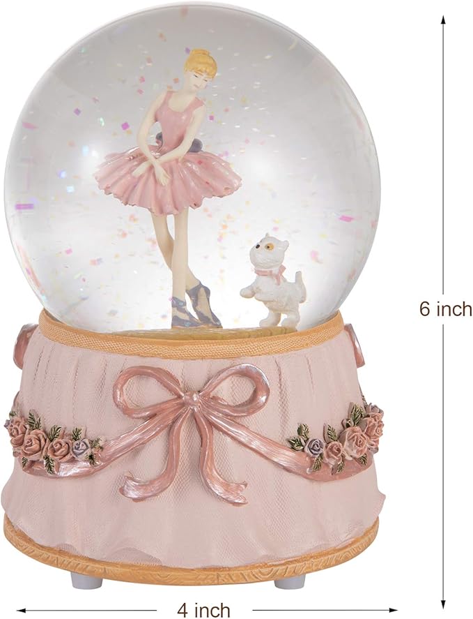 Ballerina Snow Globe for Girl's Birthday, Rotating and Mechanical Real Glass Snowglobe Gift for Adult Women, Wife, Daughter and Granddaughter, with Music Greensleeves, Gift Box Packed