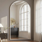 Prywot Arched Full Length Mirror, 76" x 34" Floor Mirror Wall Hanging or Leaning Arched-Top Full Body Mirror with Stand for Bedroom, Dressing Room, White