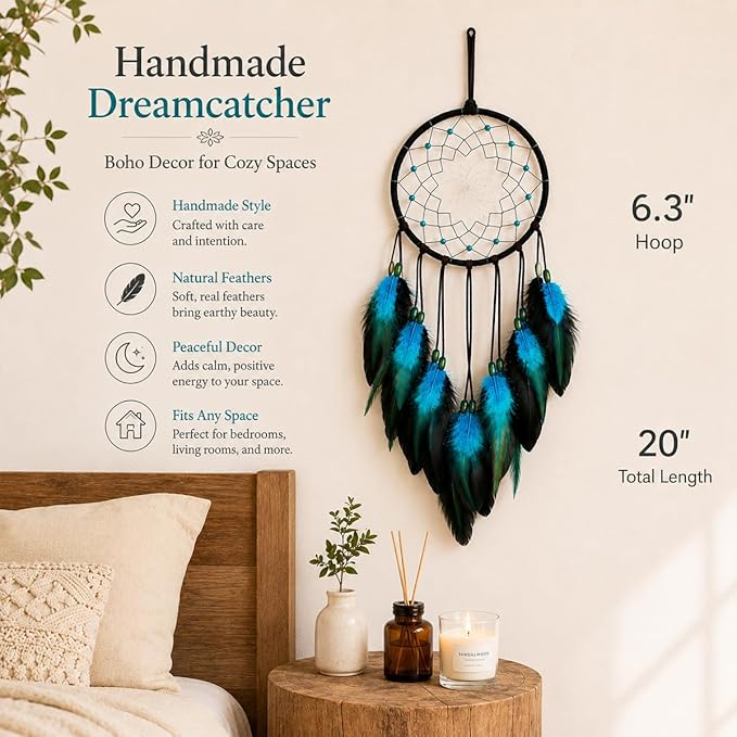 Blue Dream Catchers for Boys Handmade Dreamcatchers Kids Bedroom Wall Hanging Decoration Art Ornament Craft Gift