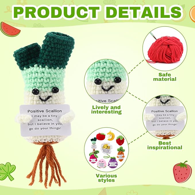 VioraWhite 18 Pcs Mixed Positive Animal Emotional Dolls Bulk Encouragement Emotional Knitted Crochet Gifts with Positive Words for Friends Coworker Decorations for Home Office