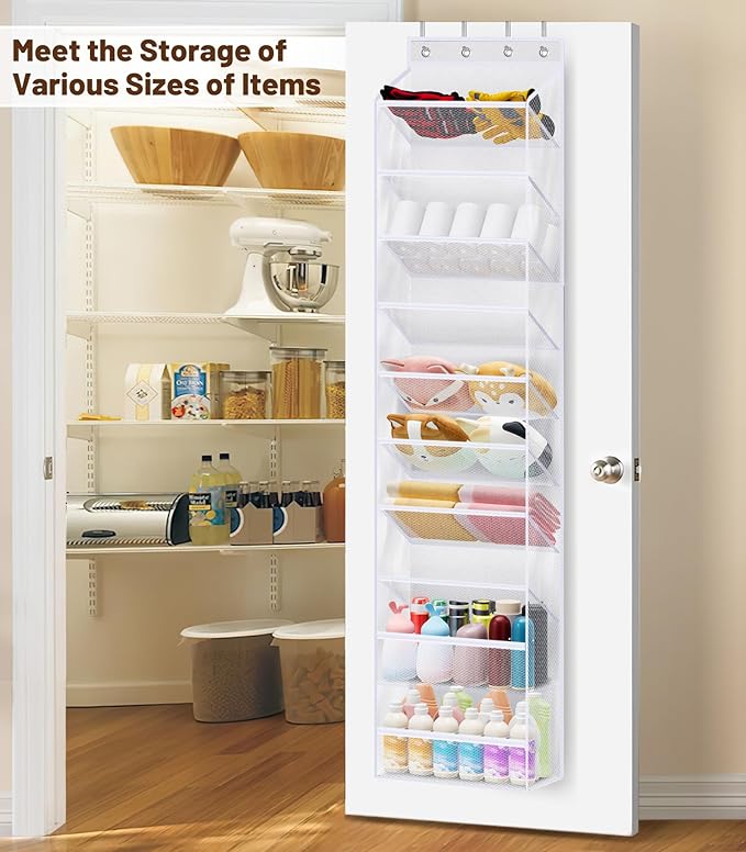 MISSLO 10 Tier Over the Door Shoe Organizer Breathable Mesh Hanging Shoe Rack for Closet Storage Shoe Holder for Door Fit 20 Pairs Sneakers, Sandals, Heels, Boots (White)