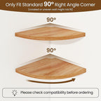 Fun Memories Corner Shelf Wall Mount Set of 2 - Solid Oak Wood Floating Corner Shelf with Cable Hole, 10in Rustic Design for Bedroom, Living Room, Kitchen (Natural)