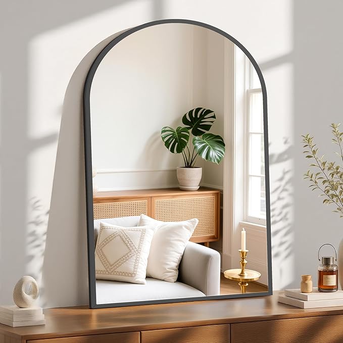 Sweetcrispy 38"x30" Arched Black Bathroom Mirrors for Wall, Bathroom Mirrors for Over Sink, Metal Framed with HD Shatter-Proof Glass for Entryway, Living Room, Bedroom, Home Decor