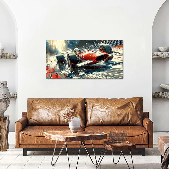 Large Abstract Car Posters F1 Wall Art Vintage Formula 1 Racing Canvas Prints for Boys Room Wall Decor Retro Racin Cars Painting Artwork for Living Room Bedroom Office Man Cave Home Decoration 20x40"