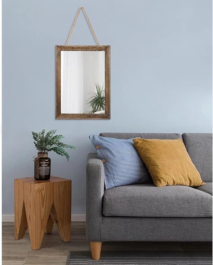 AAZZKANG Rustic Wood Mirror Rectangle Decorative Wall Mirrors with Frame for Bedroom Living Room Bathroom Entryway Hanging Small Brown