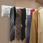Wood Pull Out Belt Rack for Closet, 21 Tie Hanger Extending Sliding Tie Rack Hanger, Side Mount Sliding Rail Organizer Storage Rack Holder with 21 Hooks for Ties Scarves Belts Shawls, White