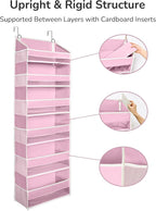 ULG Over The Door Organizer with 6 Large Pockets 12 Side Pockets, 50lbs Weight Capacity Door Hanging Storage Organizer for Bedroom, Bathroom, Pantry, Nursery Storage, Pink
