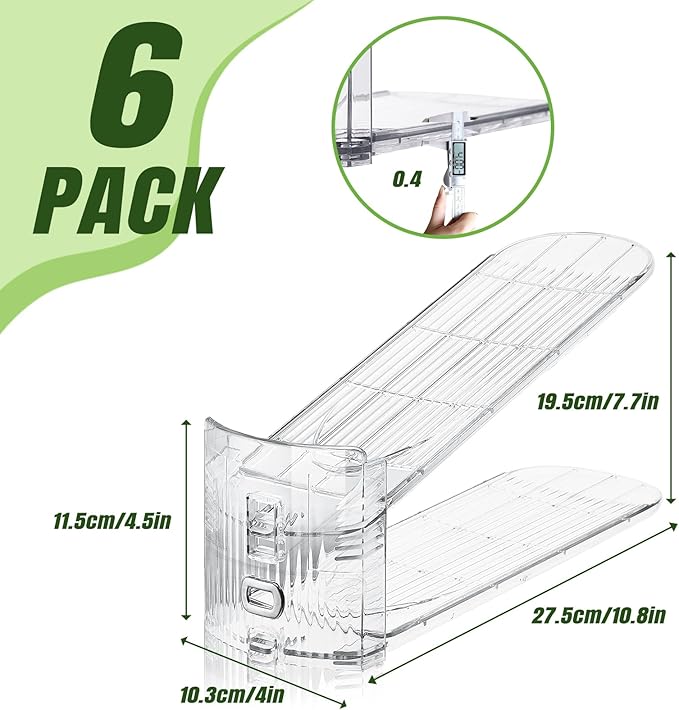 Adjustable Shoe Slots Organizer,6 PACK Transparent Shoe Stackers Shoe Rack Holder Shoe Space Savers Double Layer Stack Shoe Racks for Closet Organization(Transparent)