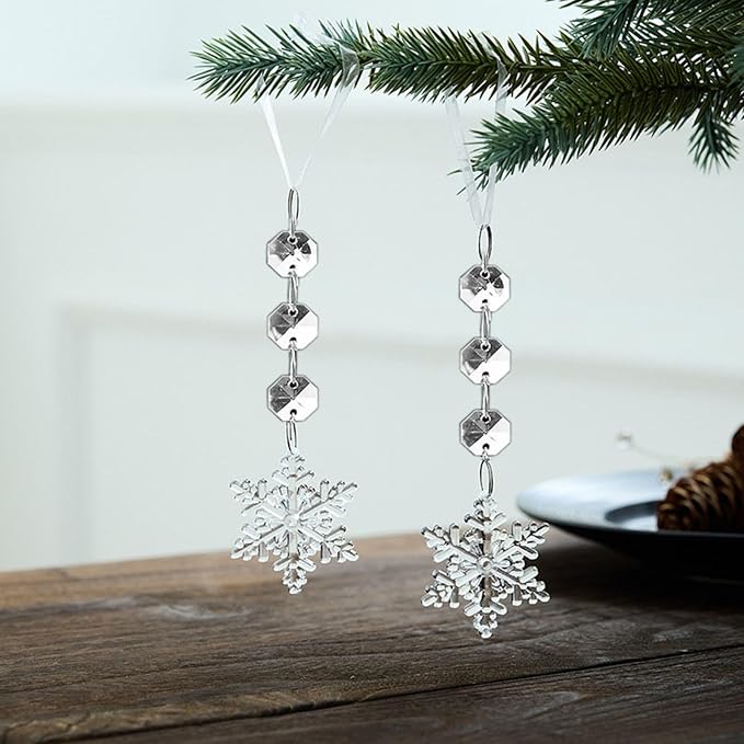 20 Pcs Plastic Winter Snowflake Drip Ornaments Xmas Tree Hanging Decorations for Christmas Tree Wedding Birthday Party Home Window Door Decorations (Transparency)