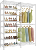 VIPEK S2 Heavy Duty Clothes Rack with Shoe Shelves Freestanding Clothing Rack with 6-Tier Shoe Rack, Double Hanging Rod, Adjustable Shelf, Walk in Closet Organizer Garment Rack, White