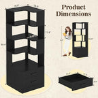 Armocity Corner Bookshelf with Drawers, 7 Tier Corner Book Shelf Display Bookcase, Freestanding L Shaped Bookshelf for Bedroom, Living Room, Home Office, Black