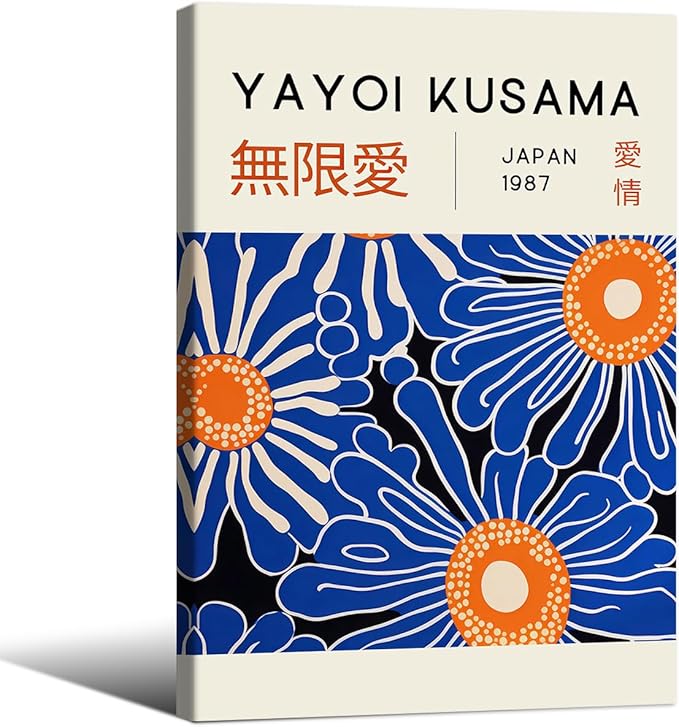 Yayoi Kusama Print Vintage Japanese Wall Art Abstract Yayoi Kusama Poster Minimalist Painting Art Exhibition Suitable for Japanese Bedroom,Living Room Office Decor 16x24in Framed