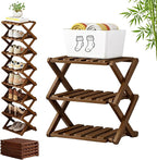The 9-Tier No-Assembly Bamboo Rack, 3-9 Tiers Bamboo Shoe Rack, Foldable Bamboo Vertical Shoe Organizer, Multifunctional & Space-Saving, For Entryway, Closet, Corner, Bedroom, Hallway (Walnut, 3Tiers)