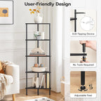 HOOBRO Corner Shelf Stand, Industrial 5-Tier Wall Corner Bookshelf with Metal Frame, Plant Display Shelf, Bookcase for Small Spaces, Bedroom, Living Room, Black BK33CJ01