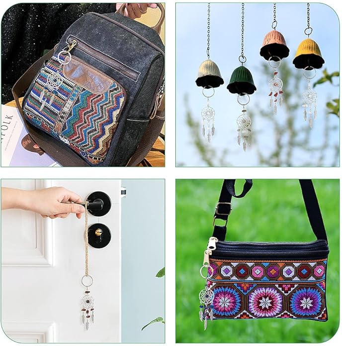 Pandahall 16Pcs Dream Catcher Crystal Charms for Keychains, Antique Silver Bohemia Net Feather Filigree Charms Hanging Ornament Decor for Car Keying Hanging Decoration Birthday Gifts