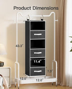 Pipishell Hanging Closet Organizer 6-Shelf, Hanging Shelves for Closet with 3 Removable Drawers & Side Pockets for Bedroom, Garment Rack and Wardrobe Organization, 12' x 12' x 43.3', Black