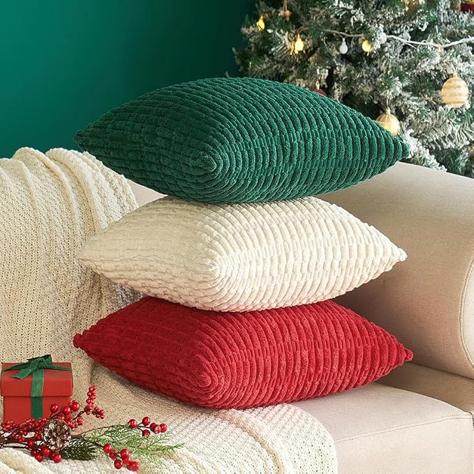 MIULEE Pack of 2 Red Corduroy Decorative Pillow Covers 18x18 Inch Soft Boho Striped Throw Pillow Covers Modern Farmhouse Home Decor for Sofa Living Room Couch Bed