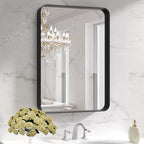LOAAO Black Metal Framed Bathroom Mirror for Wall, 22X30 Inch Rounded Rectangle Mirror, Matte Black Bathroom Vanity Mirror Farmhouse, Anti-Rust, Hangs Horizontally or Vertically