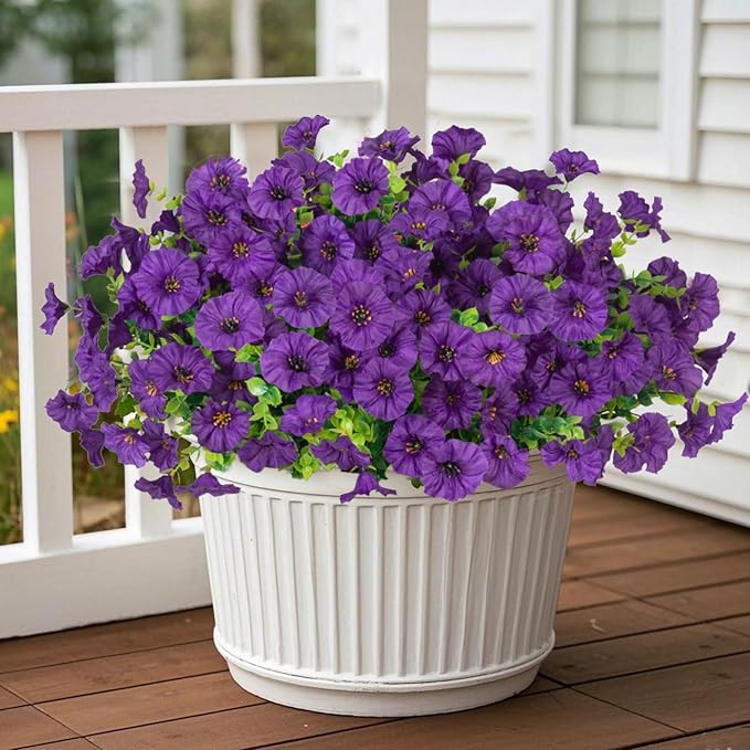 12 Bundles Morning Glory Artificial Flowers for Outdoor Decoration UV Resistant Fake Plastic Plants Artificial Greenery for Indoor Outdoor Garden Patio Window Box Home Decor