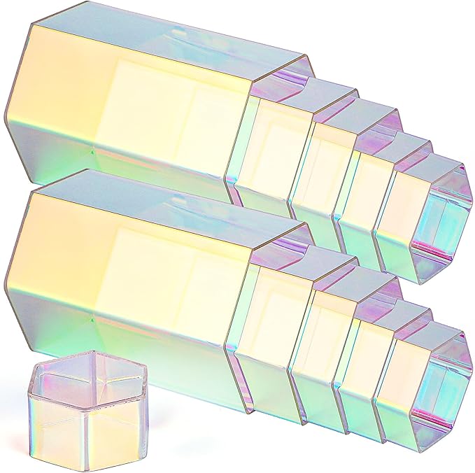 Jetec 12 Pcs Hexagonal Jewelry Display Risers Hexagonal Market Display Risers Stands Acrylic Showcase Acrylic Stand for Jewelry Model Figures Decoration, 6 Sizes (Rainbow Color)