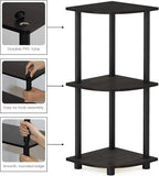 Furinno TURN-N-TUBE Corner Shelf, 3-Tier Corner Bookshelf, Display Storage Shelves with Open Shelves, for Organization and Storage, Living Room, Home Office, Garage, Espresso