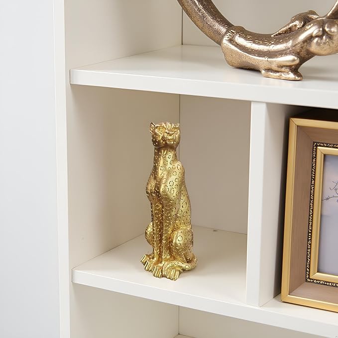 Cheetah Statue Sculptures Home Decor , 11"Gold Leopard Antique Classical Figurine Sitting Sculpture Standing,Office,living room,dining room,display rack,coffee table or entrance tabletop decoration