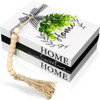Capoda 3 Pcs Decorative Books for Home Decor Farmhouse Faux Stacked Books Wooden Rustic Table Decor with Bead Garland Twine Ribbon Faux Leaf for Table(Home)